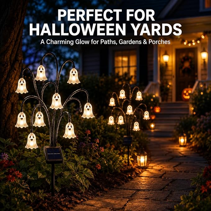 Halloween Solar Tree Stump Light, Glowing Ghost Garden Stake Lantern for Outdoor ，Style E