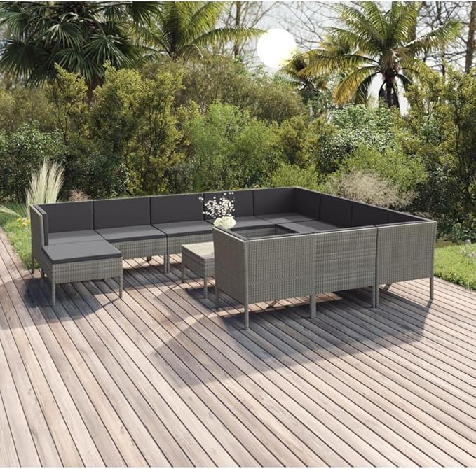 Patio Lounge Set with Cushions,Patio Furniture Sets,Patio Conversation Sets,Outdoor Furniture Sets,for Garden,Backyard,Outdoor,12 Piece Poly Rattan Gray