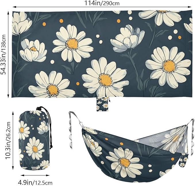 Midnight Daisies Dots Camping Hammocks Rope Hammock for Patio Backyard Lounge Base