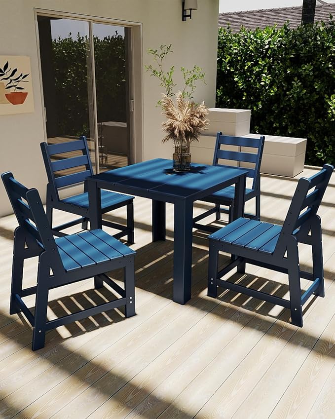 GREENVINES Patio-Chair | Outdoor Dining Chairs Set of 2 | HDPE Plastic | Armless |All Weather | for Backyard Deck Poolside Garden | Blue