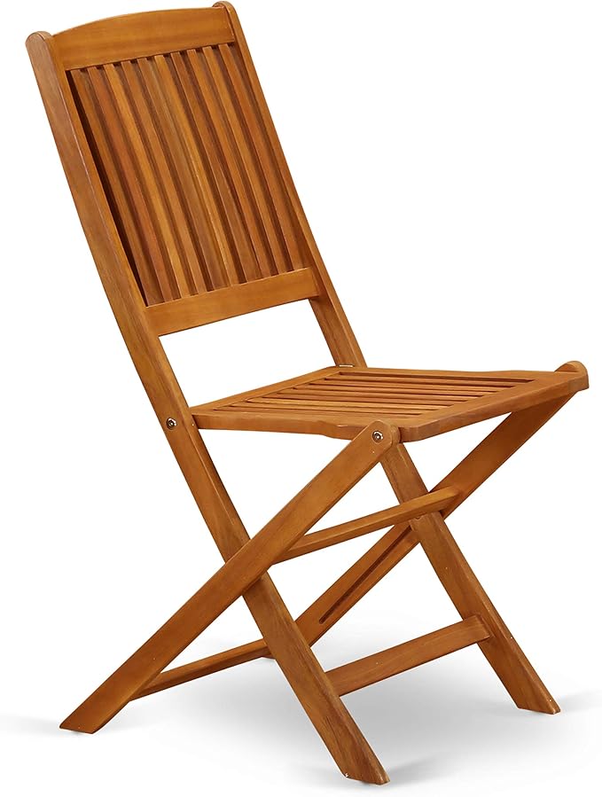 East West Furniture DECM52CANA 5 Piece Patio Bistro Dining Set Includes a Rectangle Outdoor Acacia Wood Table and 2 Folding Arm Chairs with 2 Side Chairs, 40x72 Inch, Natural Oil