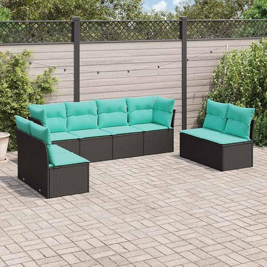 8 Piece Patio Sofa Set with Cushions, Outdoor Sofa Sets Outdoor Dining Sets Patio Conversation Set Garden Lounge Set for Poolside Negotiation Area Garden Piazza Black Poly Rattan