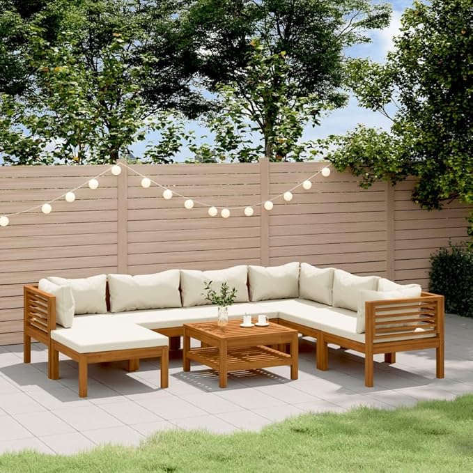 8 Piece Patio Lounge Set, Patio Conversation Set Porch Furniture Set Outdoor Dining Sets Lounge Set for Negotiation Area Exhibition Poolside Piazza with Cream Cushion Solid Acacia Wood