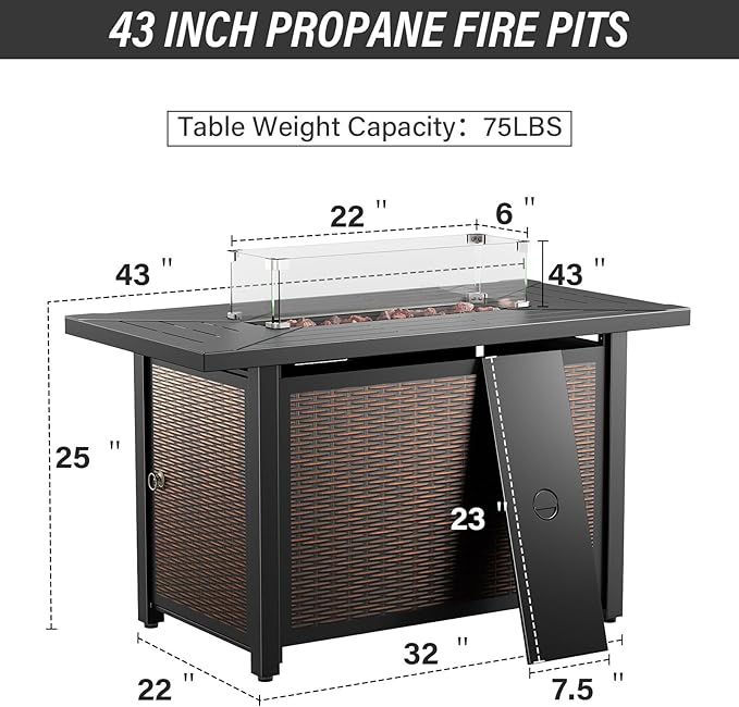 Belord Patio Furniture Set with Fire Pit Table - 8 Piece Outdoor Wicker Furniture Set with 43" 50000 BTU Propane Fire Pit and Rocking Chairs Patio Conversation Set for Deck Outside Backyard Grey