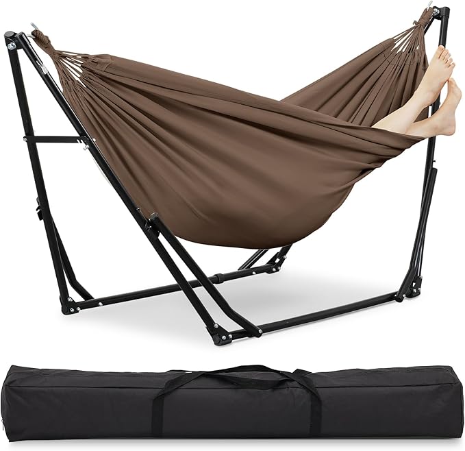 2 in 1 Hammock with Stand, Outdoor Hammock Swing Chair with Portable Heavy Duty Stand, Multi-Functional Hammock Stand 480 lbs Weight Capacit-Coffee