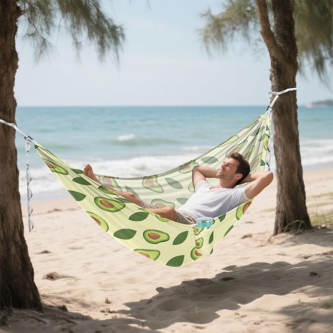 Camping Hammock Outdoor Hammocks for Outside Avocado Light Green Beach Trees Portable Lightweight with Pockets Tree Straps Indoor