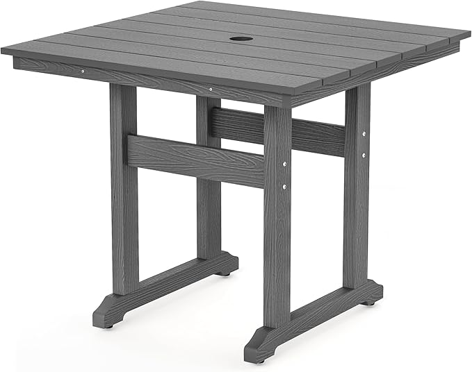 Square Outdoor Dining Tables for 4, HDPS Weather Resistant Patio Dining Table, 35" Outdoor Tables with 1.96" Umbrella Hole for Patio, Balcony, Backyard, Grey