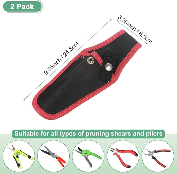 M METERXITY 2-Pack Garden Pruner Sheath, Portable Canvas Pruning Shears Sheath Plier Holder for Belt, Garden Scissors Case for Hand Pruner/Garden Shears/Clippers [Red-Black]
