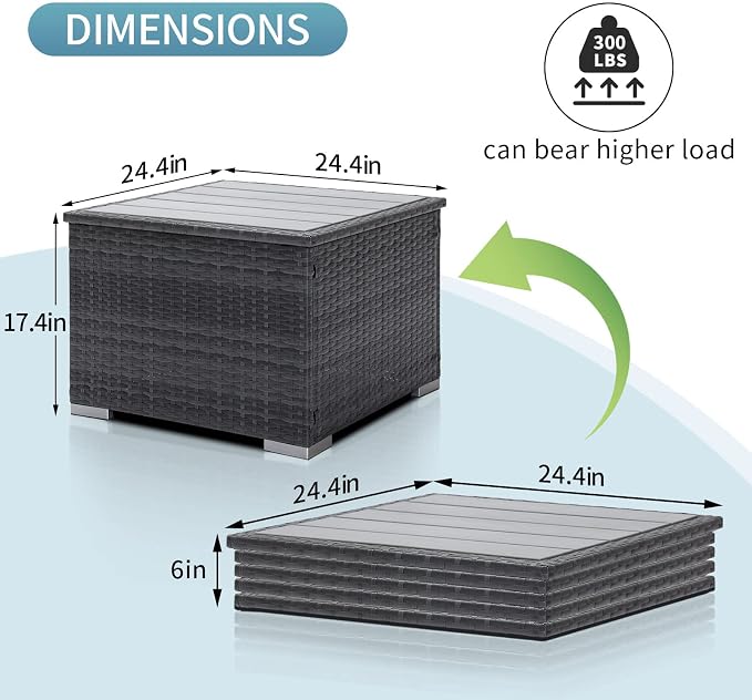 NICESOUL Modern Luxury Outdoor Side Table Set of 2, All-Weather Large Size Grey Wicker Patio End Tables, Gray Rattan Coffee Table Modular Patio Furniture Piece for Lawn, Outside, Porch, Exterior, Deck
