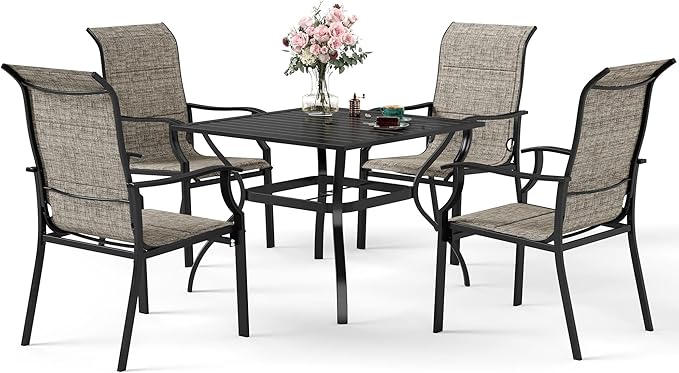 SUNSHINE VALLEY 5 Piece Patio Dining Set for 4, Outdoor Table and Chairs Set with Square Patio Dining Table(1.57" Hole) & 4 Textilene Patio Dining Chairs, Outdoor Dining Table Set for Deck Backyard