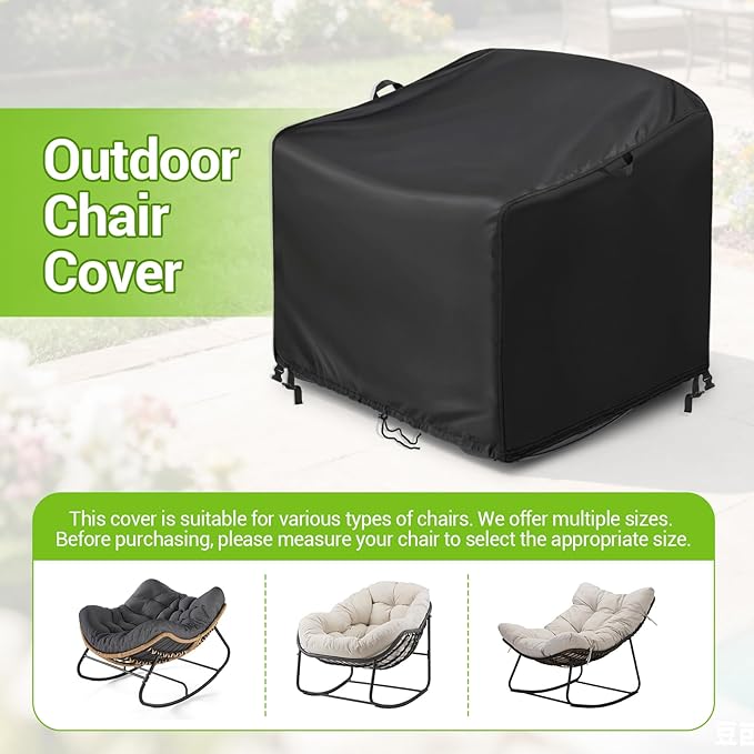 Kasla Patio Chair Cover, Waterproof Heavy Duty Cover for Outdoor Wicker Egg Basket Chair & Lounge Rattan Chair & Swivel Lounge Chair (Black, 38"L×39"W×40"H)