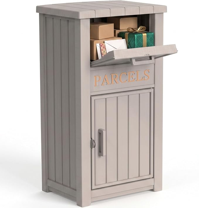 Package Delivery Boxes for Outside, 100 Gallon Outdoor Storage Box, with Lockable Secure Design, Deck Box Outdoor Waterproof for Entryway, Front Porch, Backyard, Garden, Patio(Grey)