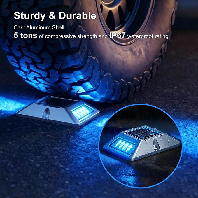 VATION LIGHTING Driveway Solor Dock Lights Marine12 Pack, Solar Powered 2 Colors in 1 Outdoor Driveway Marker Deck Lights, IP67 Waterproof, Solar Deck Lights, White/Blue, FCC