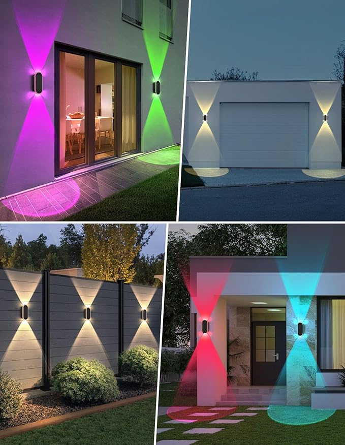 Solar Fence Lights Outdoor, Warm White & RGB 8 Modes Solar Wall Lights Outdoor Waterproof, Up&Down Dual-Head Outdoor Solar Lights for Yard House Fence Backyard Deck Garden Patio Porch, 10 PK