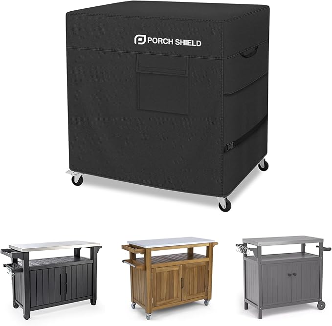 Porch Shield Outdoor Prep Table Cover –Waterproof Patio Dining Cart Cover Fitting Grill Stainless Steel Cart up to 40" L x 24" W x 30" H, Black
