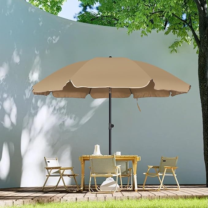 Blissun 6.5ft Patio Umbrella with Push Button Tilt & Height Adjustable, UV50+ Sun Protection with Sturdy Fiberglass Ribs & Iron Pole, Market Umbrella for Outdoor Table Garden Backyard Beach