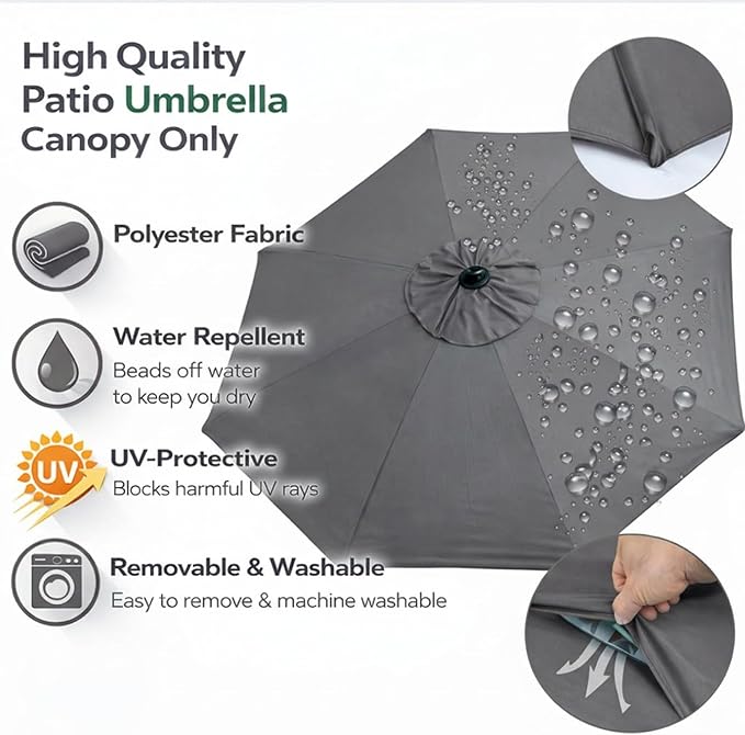 Sfmora 9ft Patio Umbrella Replacement Canopy for 8 Ribs, Outdoor Umbrella Canopy ONLY, Market Umbrella Top, Water-Resistant & UV-Protective