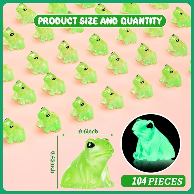 52PCS Luminous Mini Resin Frogs Green Frog Figurines Tiny Frogs for Micro | Cute Tiny Frogs Glow in The Dark, Micro Moss Landscape, Dollhoues, Terrarium Aquariums, Cake Decor, Hidden Games