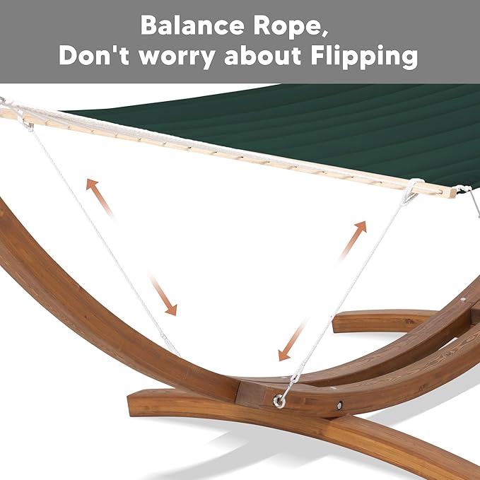 SUNCREAT 2 Person Hammocks for Outside with Stand, Extra Large Double Hammock with Wooden Stand, Dark Green