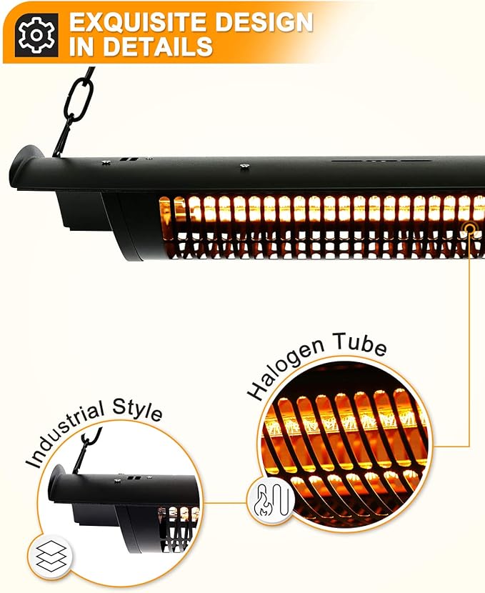 Star Patio Electric Patio Heater, Outdoor Heater, 750W/1500W Ceiling Infrared Heater with Rectangular Shape, Black, Silent Heating Hanging Patio Heater, IP44 Waterproof, STP2066-CN2025