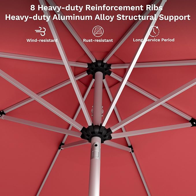 Patiowell 9 FT Motorized Patio Umbrella with Base Included, Outdoor Umbrella with Base, Detachable Power Bank Hands-Free Automation, Aluminum Frame for Backyard, Poolside, Outdoor Dining, Burgundy Red