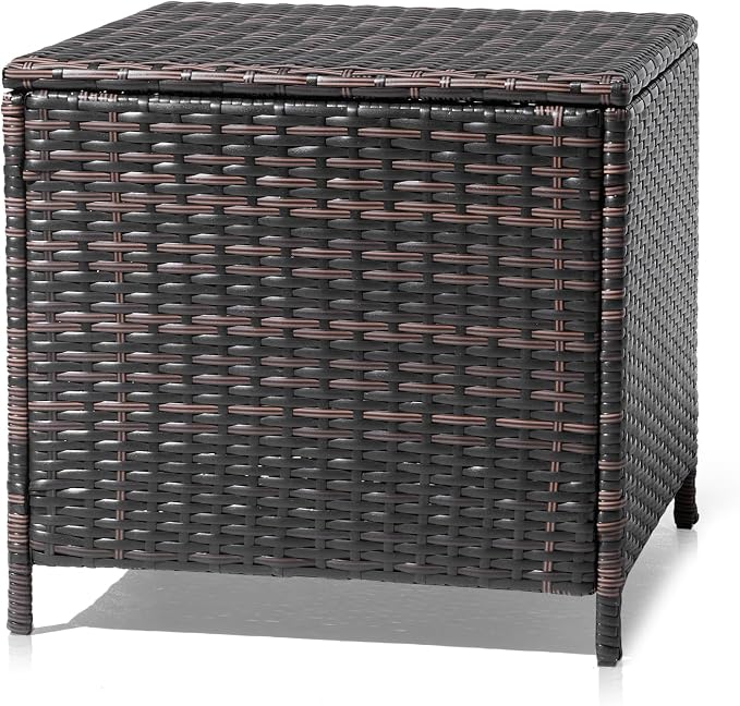 20.8in Outdoor PE Wicker Side Table,Square Patio Rattan End Table,Outside Storage Bin Container,All-Weather Small Storage Box Tables,with Lid,for Garden Porch Poolside Deck Backyard (Brown)