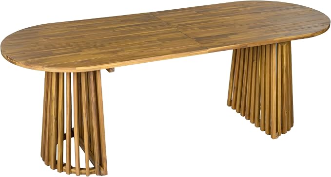 Christopher Knight Home Kora Acacia Wood Dining Table Set for 6, Outdoor Dining Set for 6, Rustic Oval Patio Dining Table and Chairs Set with PE Wicker Backrest & Soft Cushions, Teak+Natural+Beige
