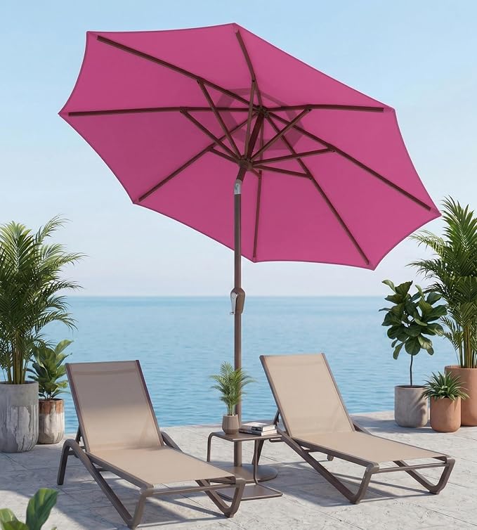 10FT Patio Umbrella, Outdoor Umbrella with Push Button Tilt and Crank, 8 Sturdy Ribs, UV Protection & Waterproof Market Umbrella for Pool, Backyard, Beach,Deck (Rose Pink)