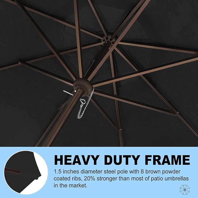 Eurmax USA 10-Year-Non-Fading 10FT 3-Tier Outdoor Patio Market Umbrella,UPF50+ UV Resistant,Heavy Duty Commercial Grade,Crank Lift Design,Windproof Vented Top for Garden,Pool,Deck,Black