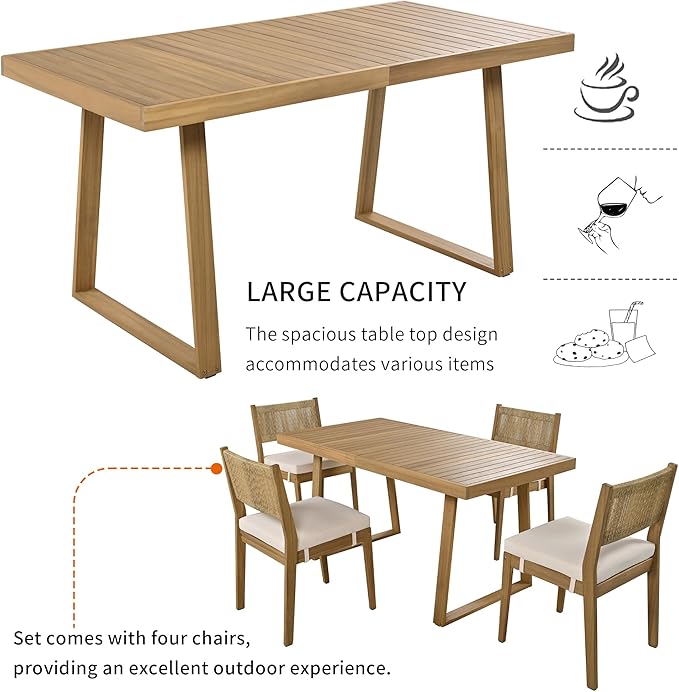 Harper & Bright Designs Multi-Person Outdoor Acacia Wood Dining Table and Chair Set, Thick Cushions, Suitable for Balcony, Vourtyard, and Garden.