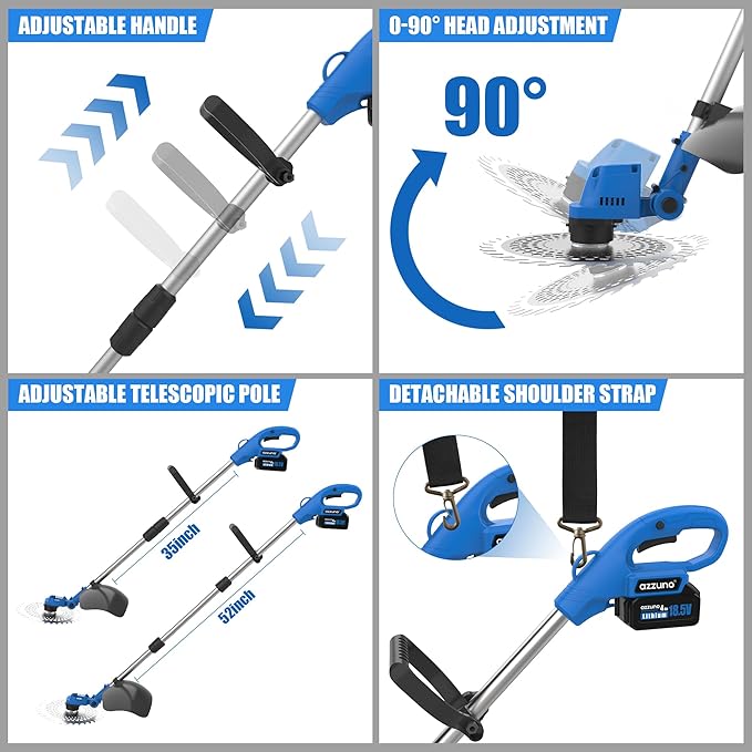 AZZUNO Electric Brush Cutter and Cordless Leaf Blower Combo Kit with 3 * 4Ah Battery & Charger for Garden Yard Patio