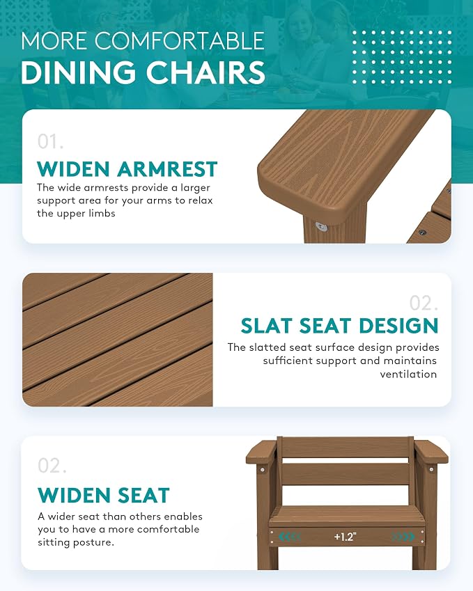 SERWALL HDPE and Aluminum Outdoor Dining Set for 8, Brown | 60" - 83" Expandable Outdoor Dining Table and 8 HDPE Chairs, All Weather Outdoor Furniture Set