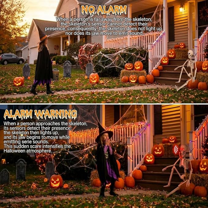 HBSTK 2 Pack 36 Inches Motion&Sound Activated Moving Jaw&Speaking&Glowing Eyes Pose-N-Stay Halloween Skeleton Life Size Full Body Posable Movable Jonints Halloween Decoration Décor