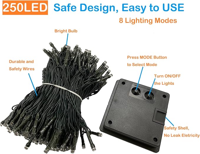 KAQ 2pack 500LED Solar String Lights Outdoor Waterproof Cool White | Total 180FT Flexible Wire With Bright LEDs, 8 Twinkle Modes with Memory, Auto On/Off Easily Decorates Trees, Fences, Garden