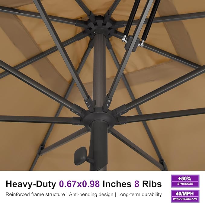 PURPLE LEAF 11 X 11 FT Commercial Square Patio Market Table Sun Umbrella Heavy Duty Semi-Auto Open Reinforced Aluminum Frame for Hotel Restaurant Cafe Poolside Outdoor Dining Garden Business Use Beige