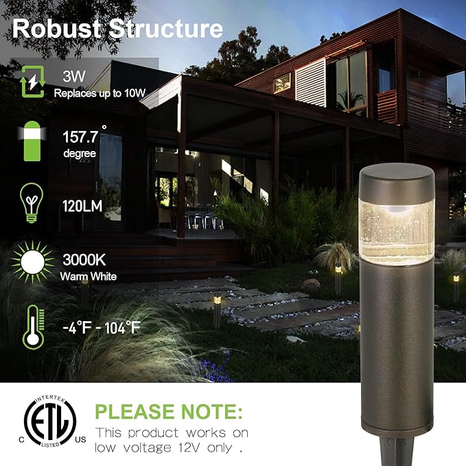 hykolity Low Voltage Landscape Lights, 3W 120LM 12V-15V LED Round Bollard Light, Wired Outdoor Walkway Light Path Lights for Yard Lawn, Aluminum Construction, 30 Watt Equivalent, 6 Pack