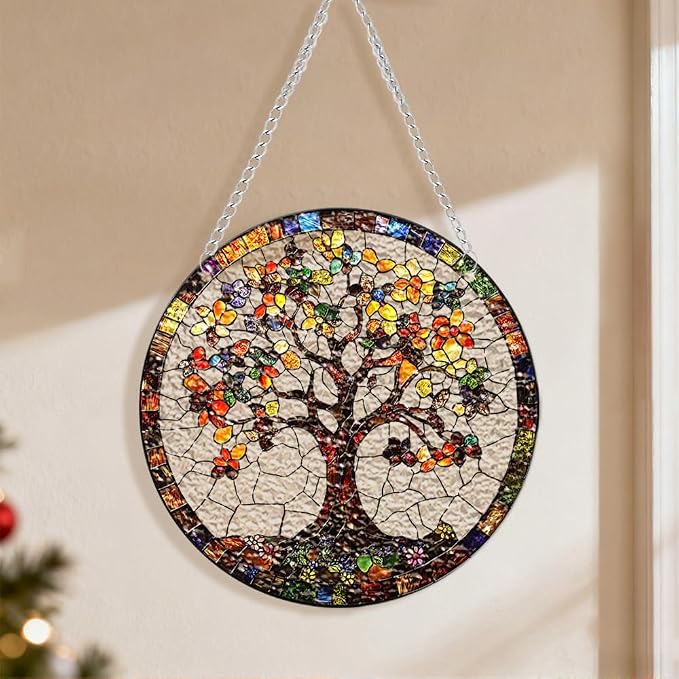 Acrylic Suncatcher Window Hanging, Diamond Tree Sun Catcher Rainbow Indoor Window Decoration for Living Room Bedroom, Unique Gift for Mom Wife & Friends, 7.87 x 7.87 inches