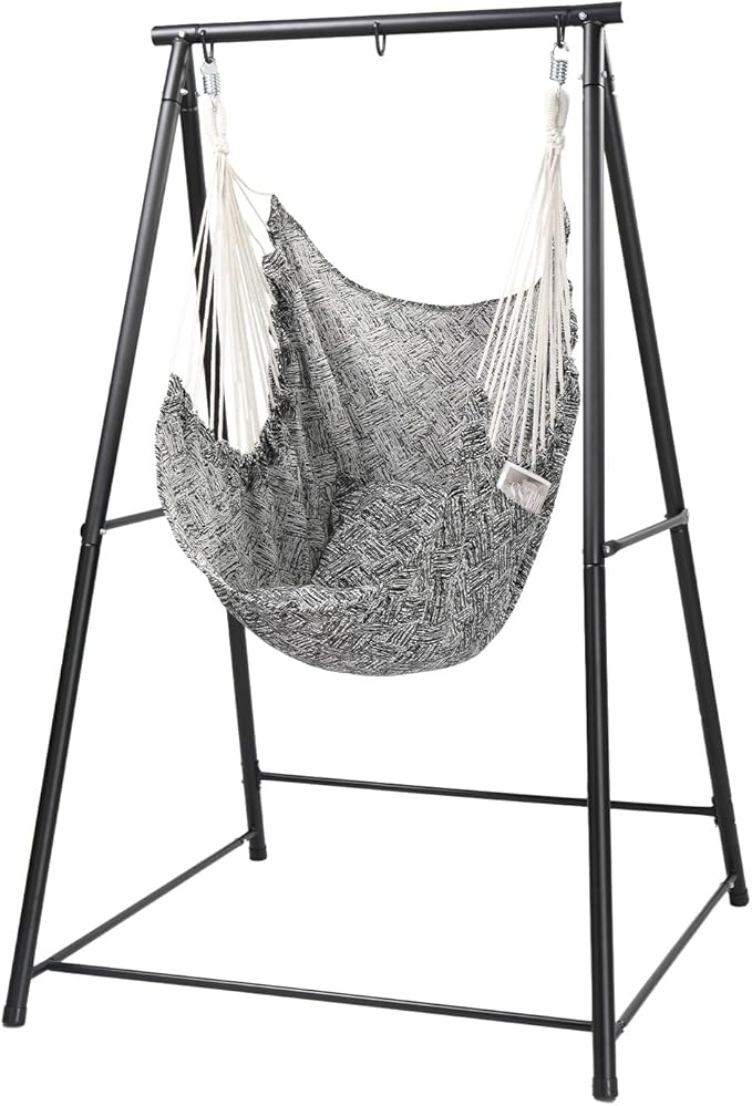Hammock Chair Stand with Swing Chair,Hanging Swing Chairs,Indoor & Outdoor Hammock Chair Stands,Comfortable Hanging Hammocks Chairs,with Cushions,for Bedroom Patio Porch Deck Garden Balcony (Black)