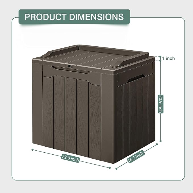 GUNJI 30 Gallon Small Deck Box Outdoor Waterproof Resin Storage Box Lockable Storage Container Outside Package Delivery (Brown)
