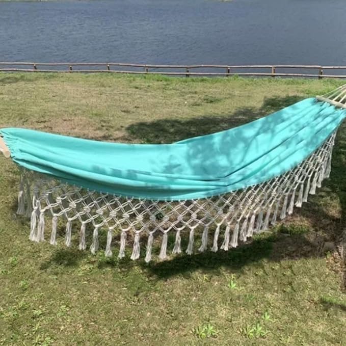 Portable Canvas Hammock Outdoor Travel Camping Leisure Belt Balance Stick Lightweight Portable Tree Hanging Hammock Comfortable(Green)