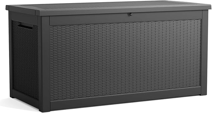 Vixzen 320 Gallon Deck Boxes Outdoor Waterproof, Lockable Storage Box for Patio Cushions Storage Furniture, Garden Tools, Pool Supplies, Weatherproof and UV Resistant (Black, 320 Gallon)