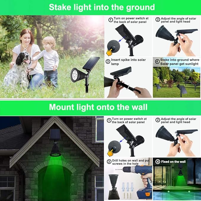 Clordeal Solar Lights Outdoor Waterproof, 2 in 1 LED Landscape Lights, 4 LED Solar Flag Pole Light Garden Pathway Yard Patio Lawn Decorative Lighting (Green)