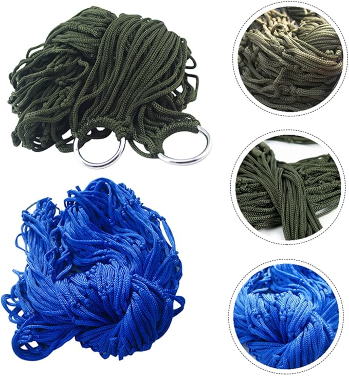2pcs Lightweight Nylon Rope Hammocks for Outdoor Leisure Portable Camping Swing Beds in Blue for Travel Hiking and Relaxation