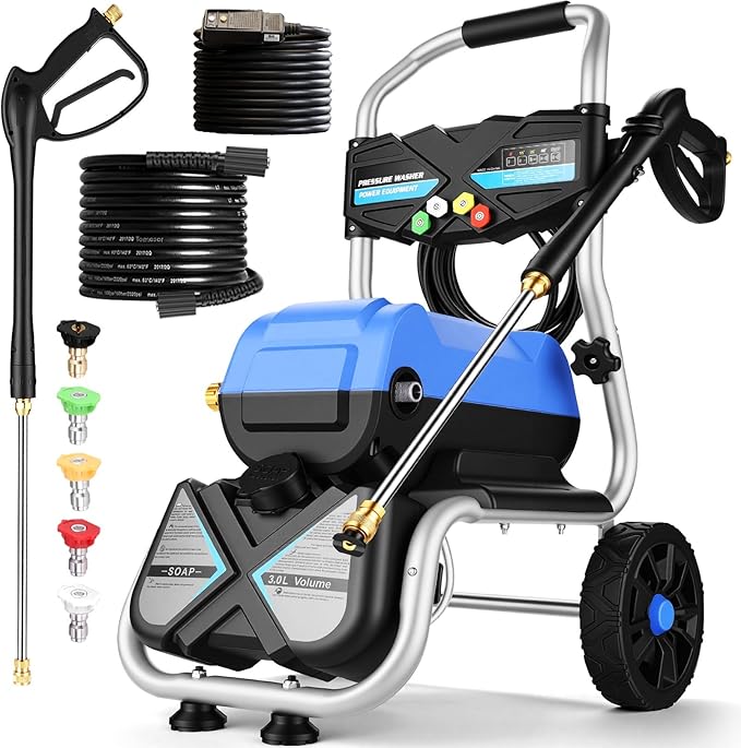 MAX 5000 PSI 4GPM Electric Pressure Washer, 3L Soap Bottle Professional Electric Power Washer with 8" Removable Wheels 5 QC Nozzles 23FT Hose, 1800W Commercial Plug Powered Pressure Washer, Blue