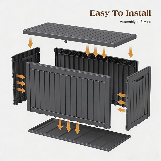 FEFLO 180 Gallon Waterproof Resin Deck Box, Heavy-Duty Outdoor Storage Box | Lockable Lid & UV-Resistant Patio Storage Chest for Garden Tools, Pool Accessories, Package Delivery, Toys, Furniture
