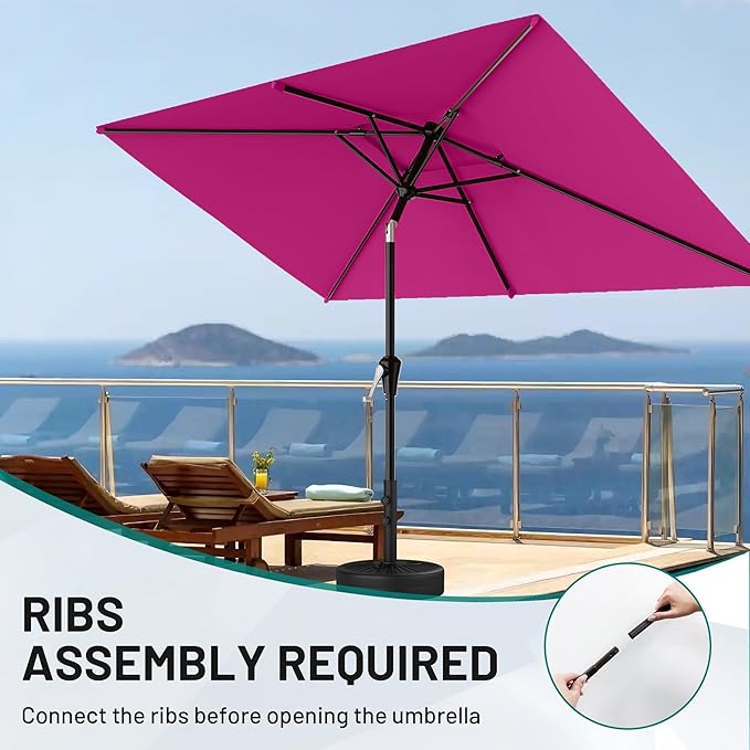 AreShark 6.5'x10' 2 Tiers Rectangular Patio Umbrella - Outdoor Umbrella Waterproof UV Protection, Market Table Umbrella w/Push Button Tilt for Pool, Lawn, Balcony(Rose Pink)