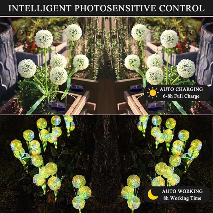 Solar Lights Outdoor, Decorative Animal & Flower Shaped Landscape Lights with Warm/Colorful LED, Auto On/Off Waterproof Solar Powered Decor for Yard Lawn Patio Gift Idea (Colorful-Dandelion-2pack)