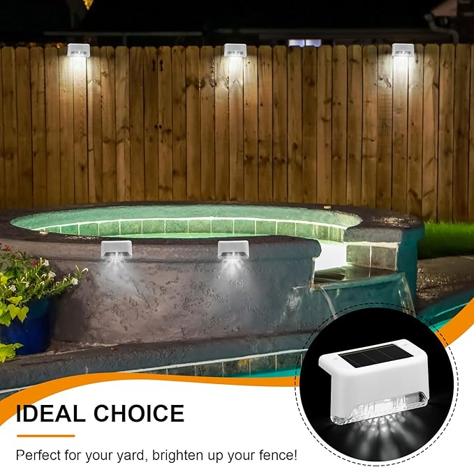 Geelin 32 Pcs Solar Deck Lights Outdoor, Waterproof LED Solar Step Fence Lights for Stairs, Step, Railing, Patio, Driveway, Garden, Pathway and Yard(White Shell Cool White Light)