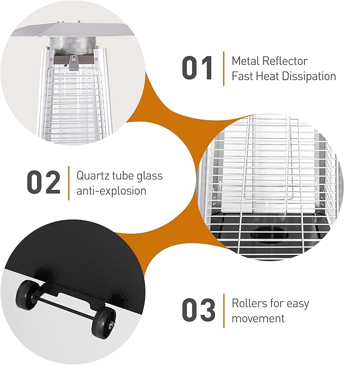 48,000 BTU Propane Outdoor Patio Heater, Portable Heater with Detachable Wheels, Protective Cover for Garden, Backyard, Balcony, Terrace, Poolside, Commercial & Residential Use (Brown)