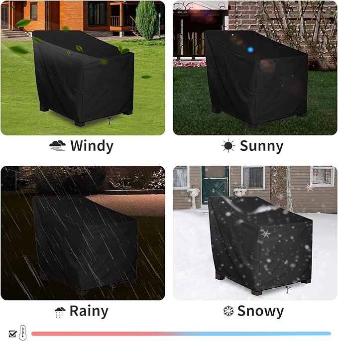 ALSTER Outdoor Chair Covers 2 Pack, Patio Chair Covers(28" L x 35" W x 35" H), Durable and Waterproof Black Furniture Covers for Lounge Deep Seat, Rain Snow Dust Wind-Proof